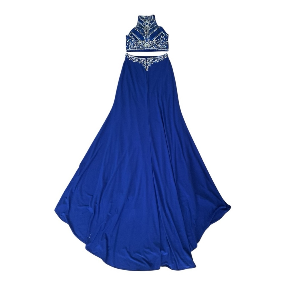 Alyce Paris Royal Blue Beaded 2-Piece Prom Dress Size 6 High Neck Formal Gown - Picture 3 of 11